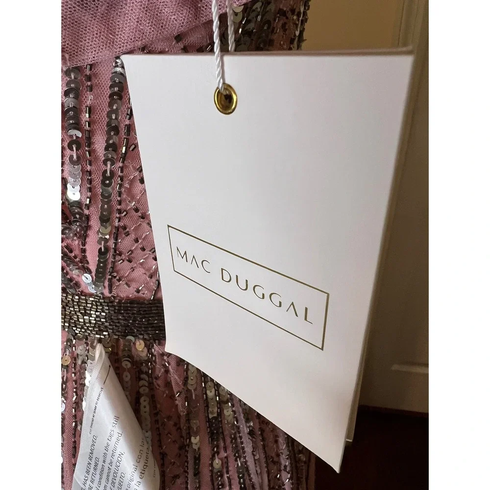 Mac Duggal 70108 Rose Pink Sequin Beaded Flutter Sleeve V-Neck Gown Dress size 4 - Picture 10 of 14